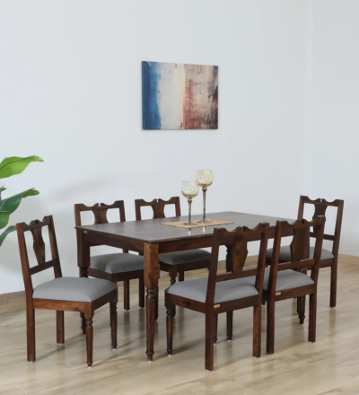 Minimalist wooden dining set with clean lines and natural polish