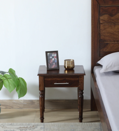 Handcrafted Solid Wood Bedside Table with Antique Finish With Bedroom Decor