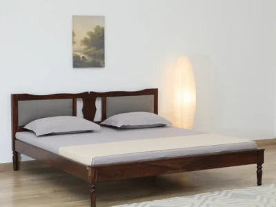 Classic Wooden Bed Frame with Tall Slatted Headboard and Durable Legs