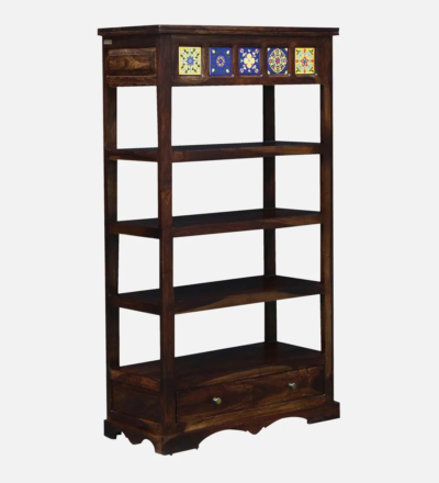 Designer Sheesham Wood Bookcase with Slanted Shelves for Unique Display - Image 4