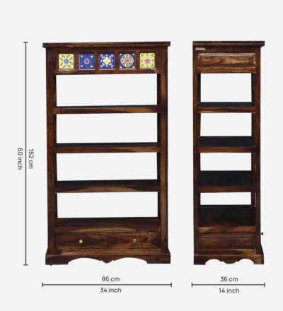 Designer Sheesham Wood Bookcase with Slanted Shelves for Unique Display - Image 3