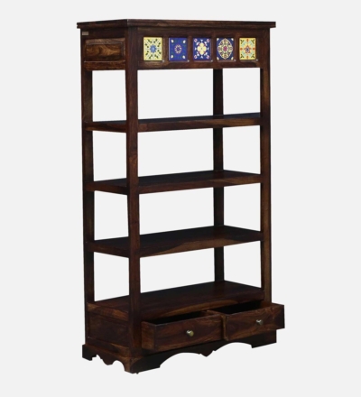 Designer Sheesham Wood Bookcase with Slanted Shelves for Unique Display - Image 6