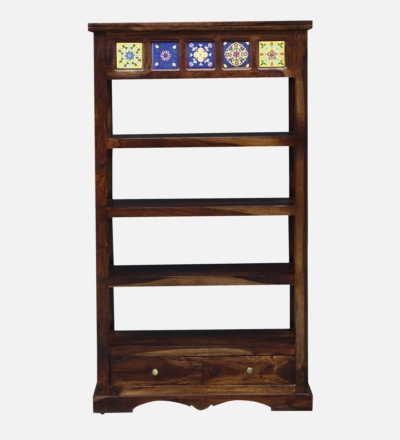 Designer Sheesham Wood Bookcase with Slanted Shelves for Unique Display - Image 7