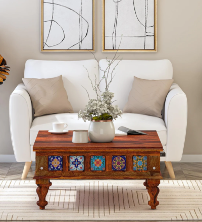 Center Coffee Table with Smooth Sheesham Finish and Sleek Rectangular Design