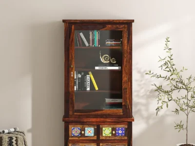Elegant Tall Bookcase with Solid Wood Construction and Adjustable Shelves