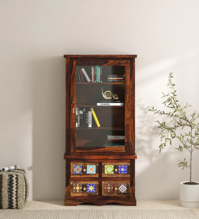Elegant Tall Bookcase with Solid Wood Construction and Adjustable Shelves