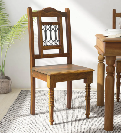 Premium Sheesham Wood Chair with Wide Seat and Polished Wooden Frame (Set Of 2)