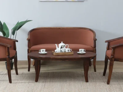 Sheesham wood coffee table set with 2 chairs and 2-seater sofa