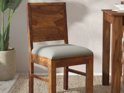 Wooden Dining Chair with Upholstered Cushion and Classic Straight Design