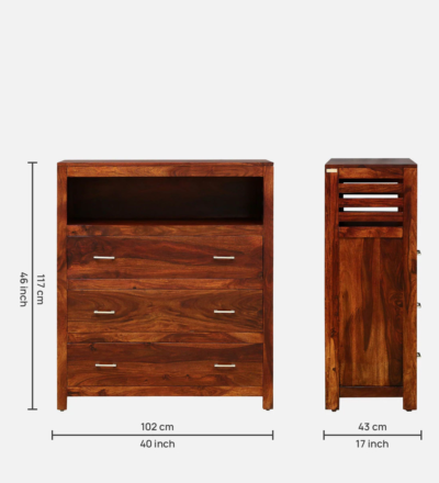 CraveCraft Chest of Drawers with Carved Knobs and Clean Storage Design Sheesham Wood - Image 3