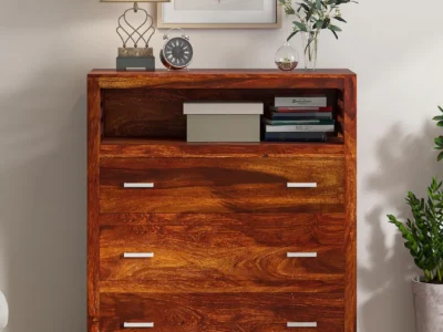 CraveCraft Chest of Drawers with Carved Knobs and Clean Storage Design Sheesham Wood