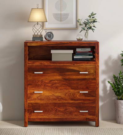 CraveCraft Chest of Drawers with Carved Knobs and Clean Storage Design Sheesham Wood