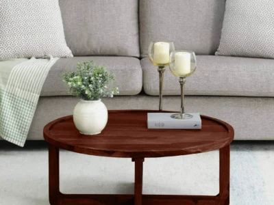 Wooden round coffee table in Sheesham wood by Sarve Furniture – compact living room table