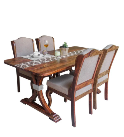Dining Table Traditional Set with Four Handcrafted Wooden Chairs and Table - Image 7