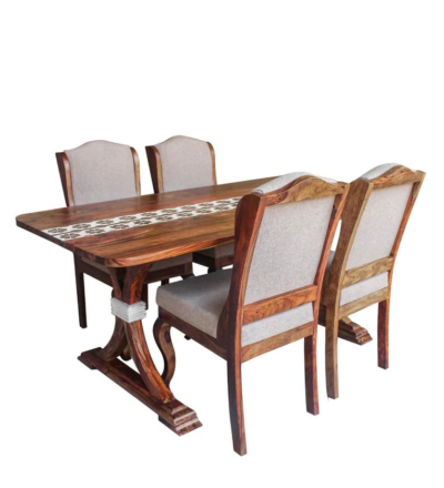 Dining Table Traditional Set with Four Handcrafted Wooden Chairs and Table - Image 6