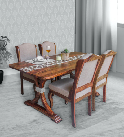 Dining Table Traditional Set with Four Handcrafted Wooden Chairs and Table - Image 4