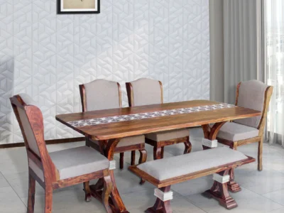 Elegant wooden dining set for 6 with comfortable chairs and solid wood table