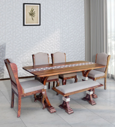 Elegant wooden dining set for 6 with comfortable chairs and solid wood table