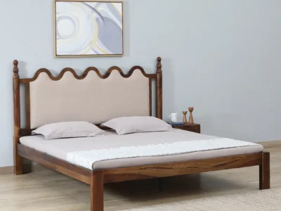 Royal Sheesham wood bed with gaddi headboard by Sarve Furniture – luxury cushioned wooden bed