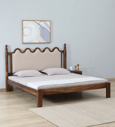 Royal Sheesham wood bed with gaddi headboard by Sarve Furniture – luxury cushioned wooden bed