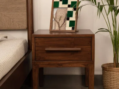 Durable Wooden Bedroom Nightstand with Two Drawers and Convenient Open Storage Space