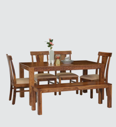 Wooden Dining Set 6 Seater with Fabric Upholstery and Sleek Designer Table Legs - Image 6