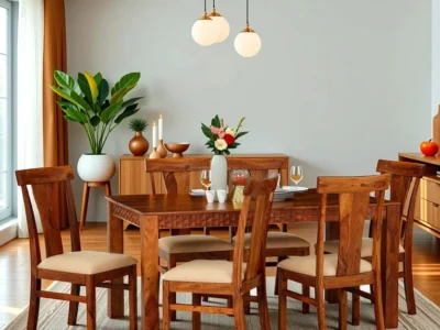 6 Seater Square Wooden Dining Table Set for Kitchen Corner Spaces