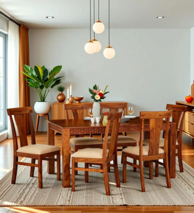 6 Seater Square Wooden Dining Table Set for Kitchen Corner Spaces