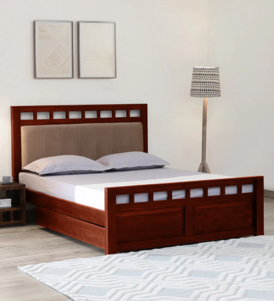 Classic BedroomWooden Bed with Headboard Design and Drawers Storage System