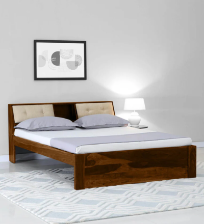 Vintage Sheesham wood bed with headboard and storage by Sarve Furniture – elegant design with ample storage space