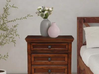 Compact Sheesham Wood Nightstand with Spacious Drawer and Open Storage Shelf