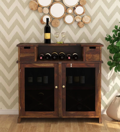 Stylish Wooden Bar Cabinet Wooden Bar Cabinet with Storage Bar Cabinet with Wine Display Wooden Wine Display Cabinet Home Bar Cabinet Wood Wine Rack Bar Cabinet Wooden Bar Storage Unit Compact Wooden Bar Cabinet Bar Cabinet for Living Room Sarve Furniture Wooden Bar Cabinet