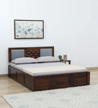 Premium Headrest Wooden Bed with Box Storage and Floating Design For Homes