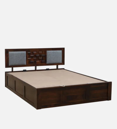 Teak Sheesham Wood Bed with Hydraulic Storage and Slatted Headboard Design - Image 5