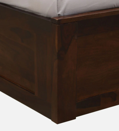 Teak Sheesham Wood Bed with Hydraulic Storage and Slatted Headboard Design - Image 12