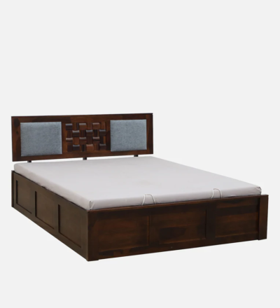 Teak Sheesham Wood Bed with Hydraulic Storage and Slatted Headboard Design - Image 9