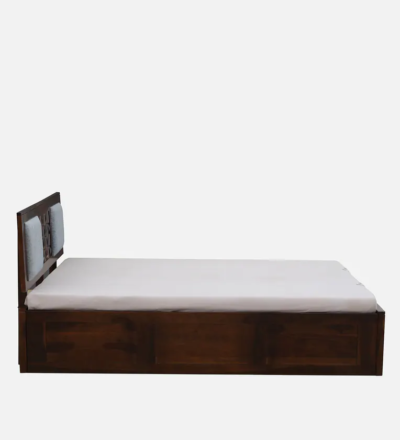 Teak Sheesham Wood Bed with Hydraulic Storage and Slatted Headboard Design - Image 11