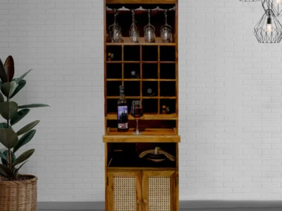 Stylish Bar Cabinet with Lockable Doors and Adjustable Interior Shelves