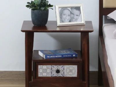 Compact Nightstand Solid Wood with Two Spacious Drawers and Open Shelf