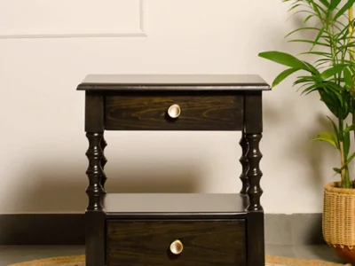 Sheesham Wood Nightstand with Polished Finish and Soft-Close Drawer Mechanism
