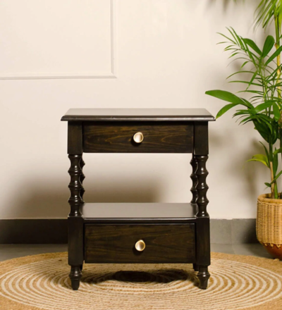 Sheesham Wood Nightstand with Polished Finish and Soft-Close Drawer Mechanism