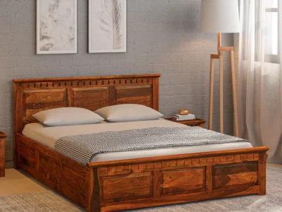 Double Bed with Vertical Headboard and Spacious Wooden Box Storage Option