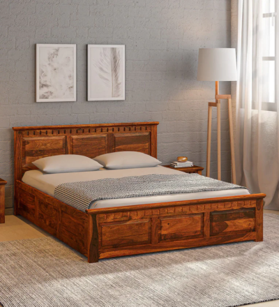 Double Bed with Vertical Headboard and Spacious Wooden Box Storage Option