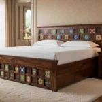 Solid Sheesham Wood King Size Bed with storage boxes for bedroom.