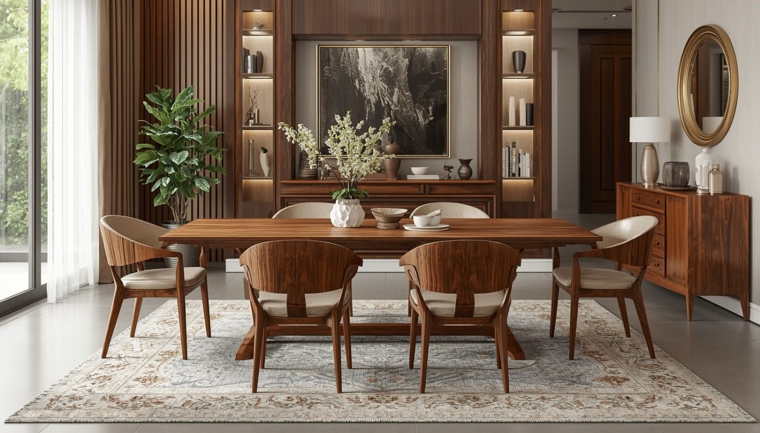 Solid Sheesham Wood Luxury 6 Seater Dining Set With Chairs