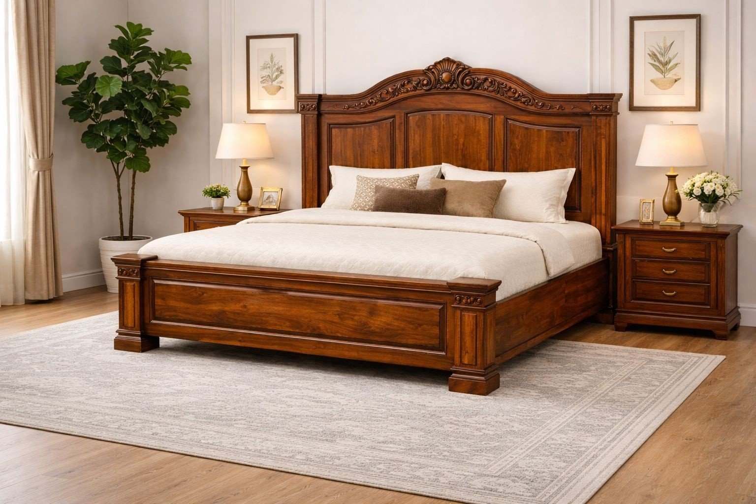 Solid Sheesham WoodSolid Sheesham Wood King Size Luxury Bed with Finishing - Image 3