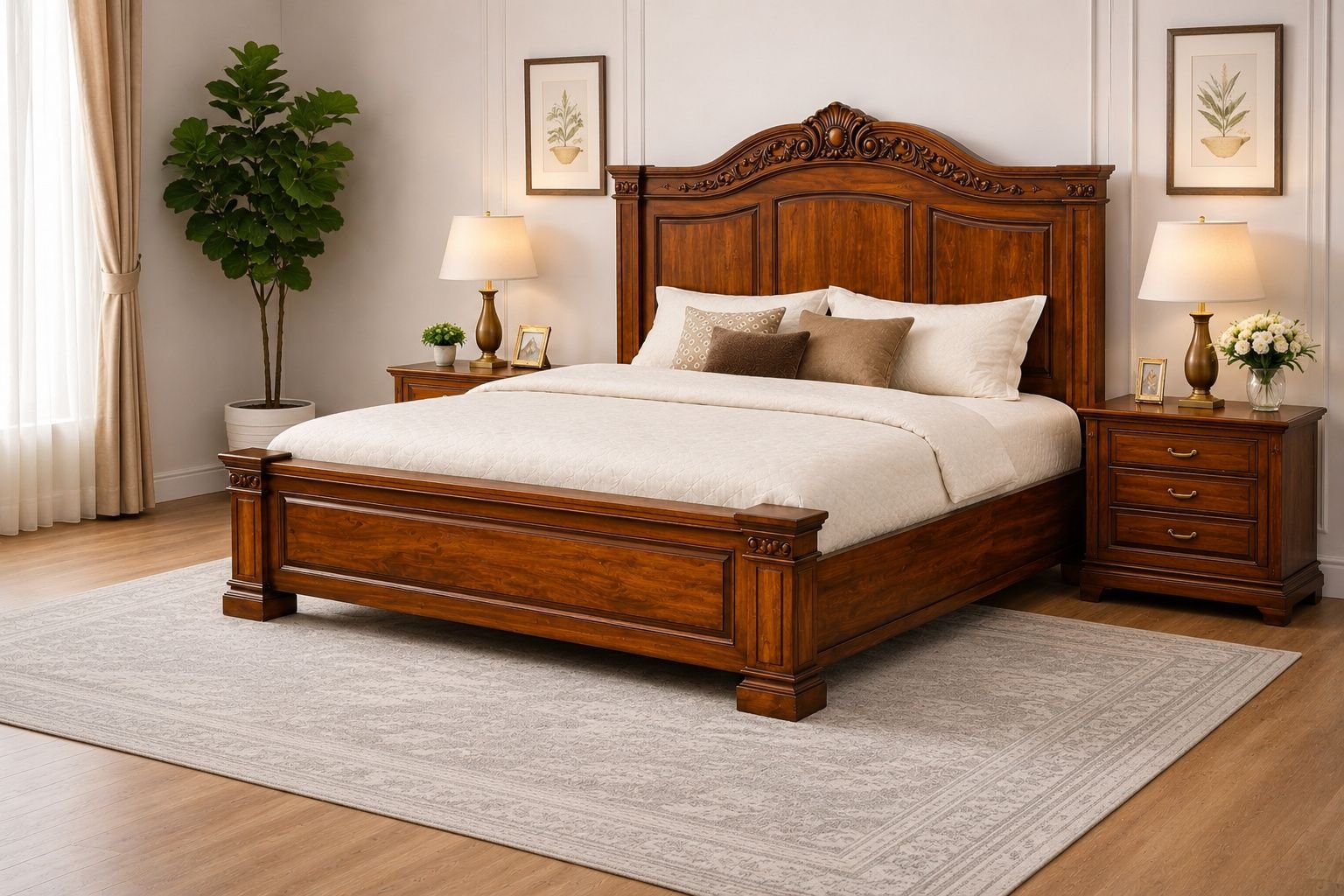 Solid Sheesham WoodSolid Sheesham Wood King Size Luxury Bed with Finishing - Image 4