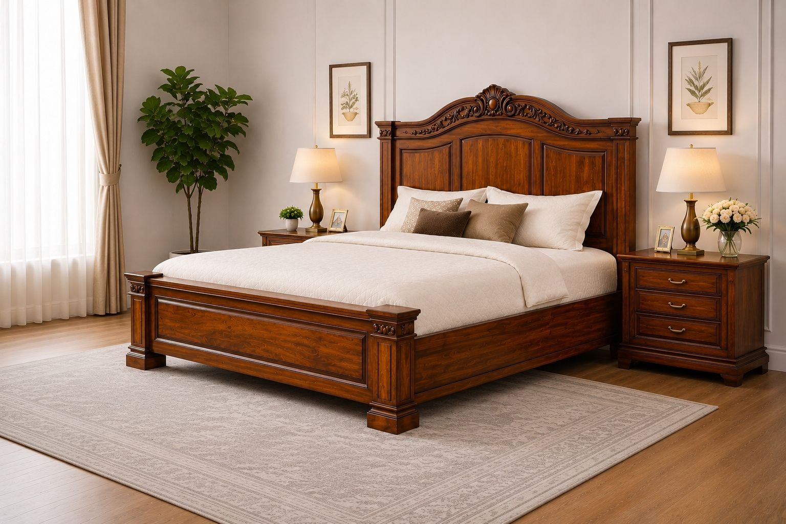 Solid Sheesham WoodSolid Sheesham Wood King Size Luxury Bed with Finishing - Image 7