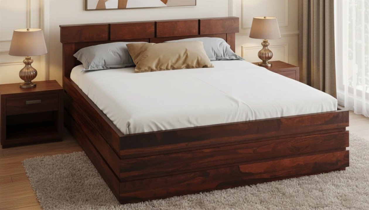 Elegance Solid Sheesham Wood Luxury King Bed With Storage Elegance solid sheesham wood luxury king size bed with storage for premium master bedroom