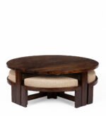 Heritage smart solid sheesham wood coffee table with hidden seating stools - Image 9